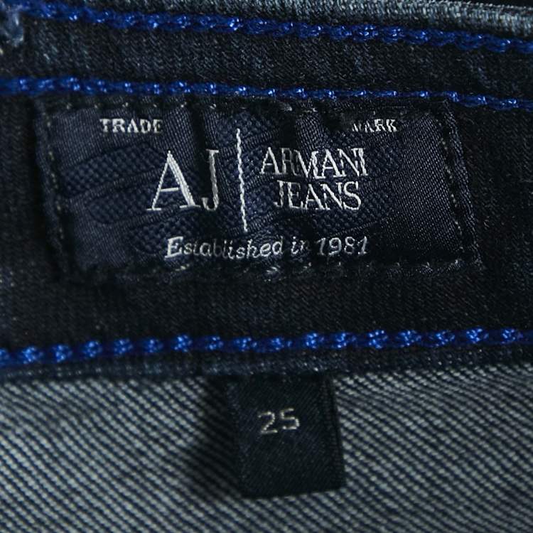 Pre Owned Armani Jeans Navy Blue Faded Denim Skinny Fit J40 Jeans S Waist 27"