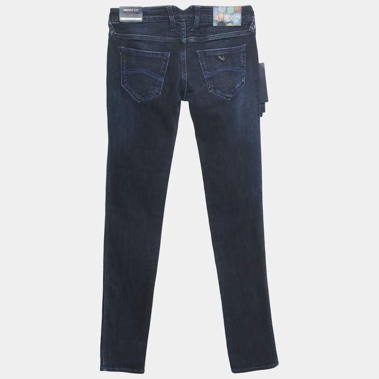 Pre Owned Armani Jeans Navy Blue Faded Denim Skinny Fit J40 Jeans S Waist 27"