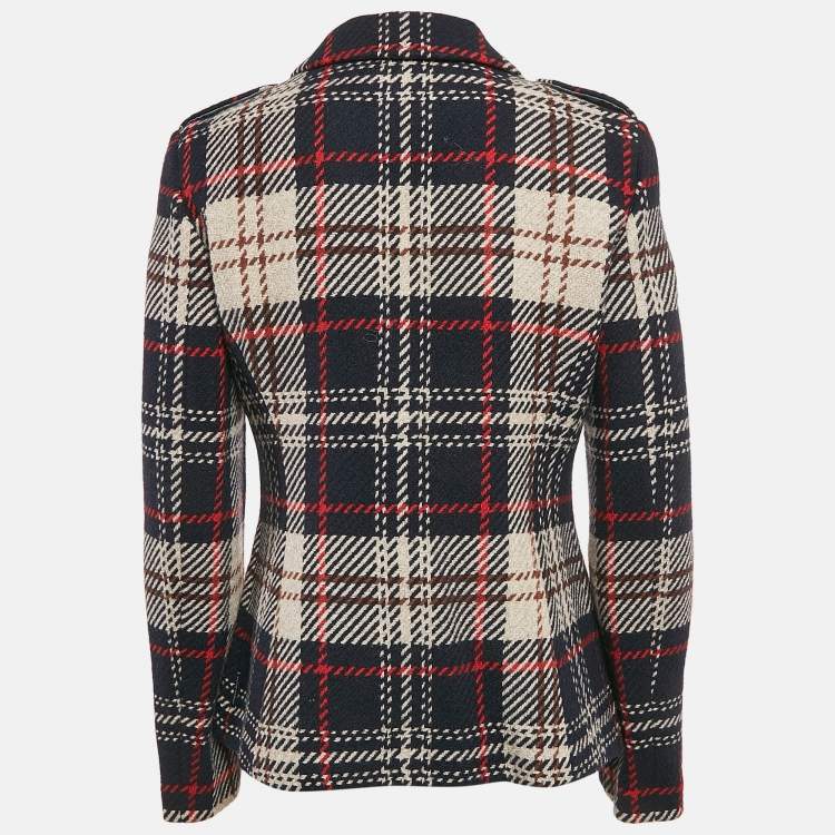 Pre Owned Armani Jeans Navy Blue/Multicolor Tweed Button Front Jacket M