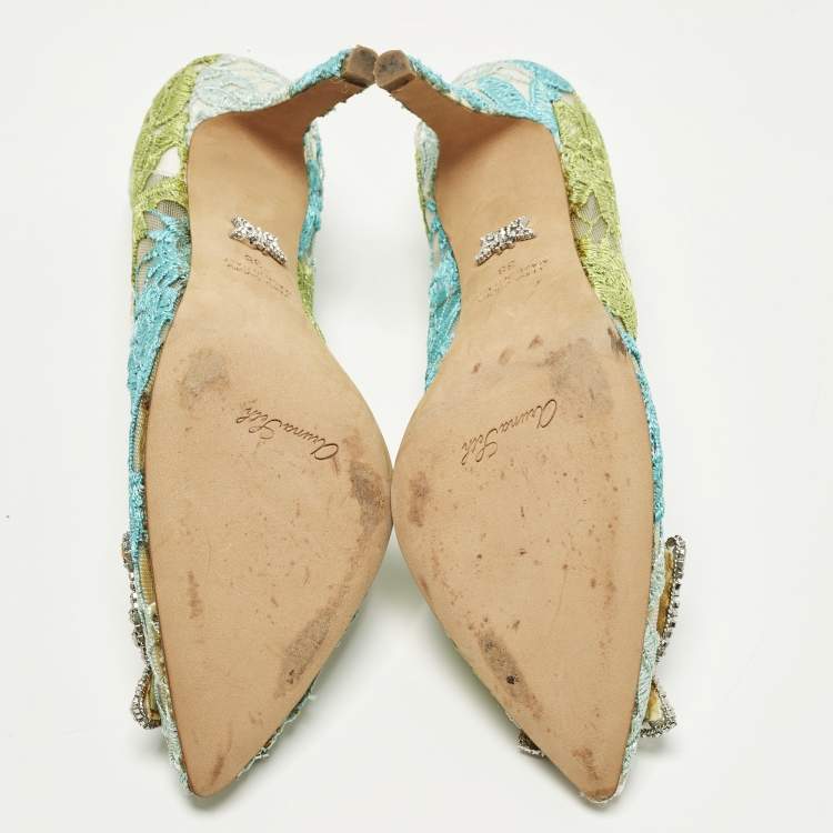 Pre Owned Aruna Seth Carousell Size 38 Multicolor Lace and Net Pumps