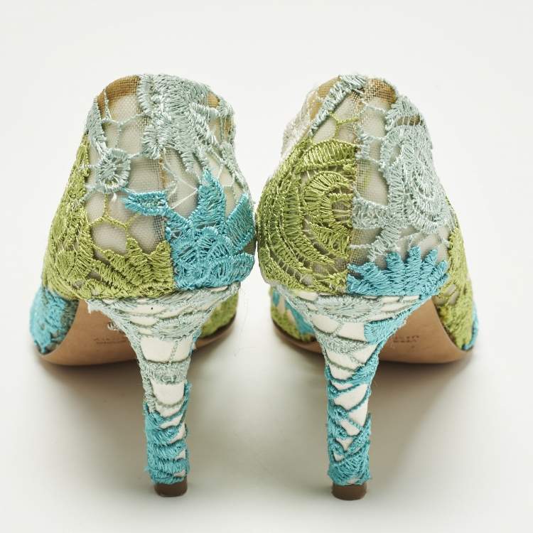 Pre Owned Aruna Seth Carousell Size 38 Multicolor Lace and Net Pumps