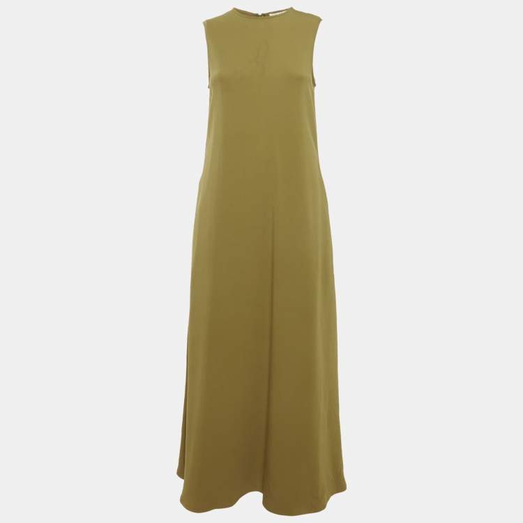 Pre Owned Asceno Olive Green Crepe Sleeveless Long Dress XS
