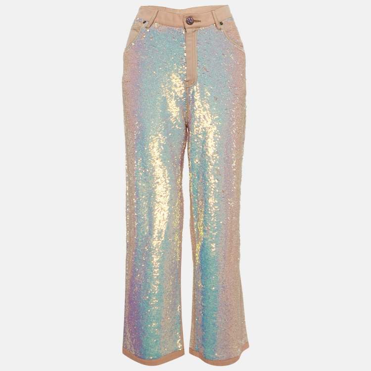 Pre Owned Ashish Pink Cotton Sequin Straight Leg Jeans M Waist 28"