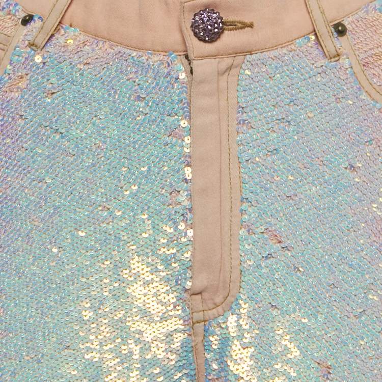 Pre Owned Ashish Pink Cotton Sequin Straight Leg Jeans M Waist 28"