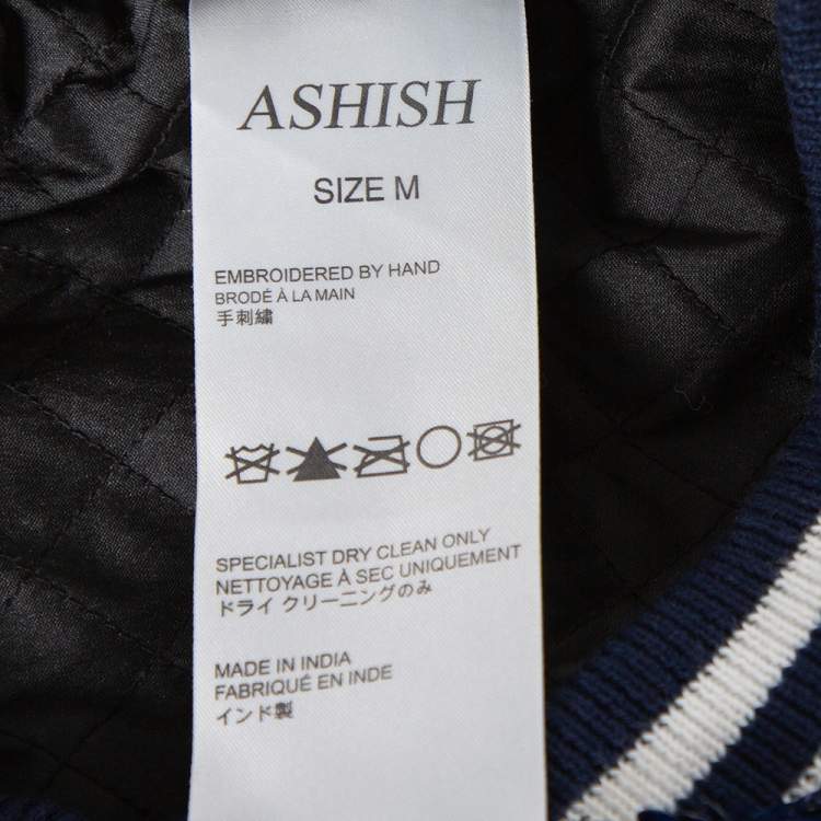 Pre Owned Ashish Navy Blue & White Sequin Embellished Button Front Jacket M