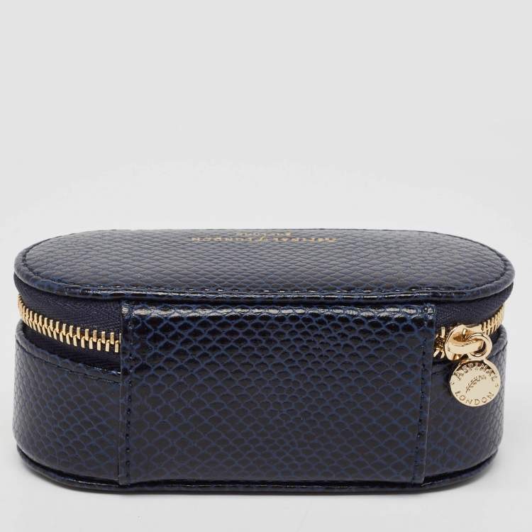 Pre Owned Aspinal Of London Midnight Blue Lizard Handbag Tidy All Case