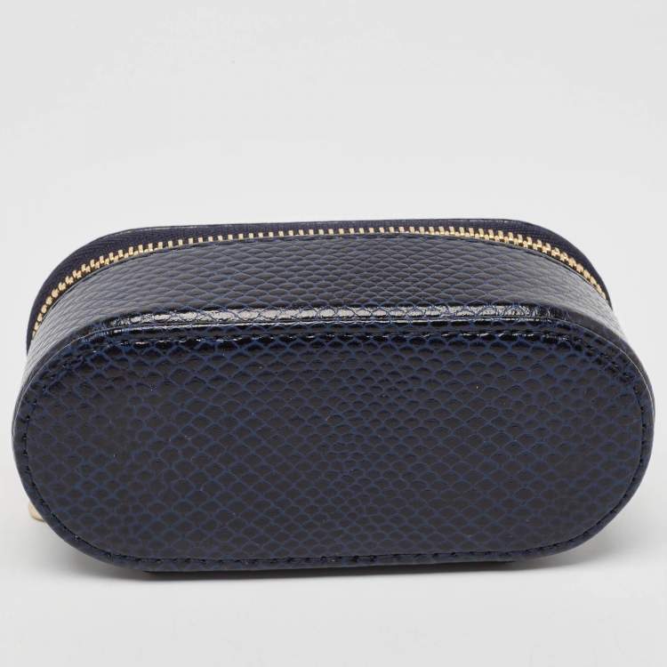 Pre Owned Aspinal Of London Midnight Blue Lizard Handbag Tidy All Case