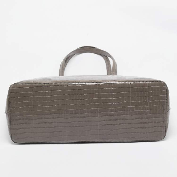 Pre Owned Aspinal Of London Beige Croc Embossed Leather Zipped Regent Tote