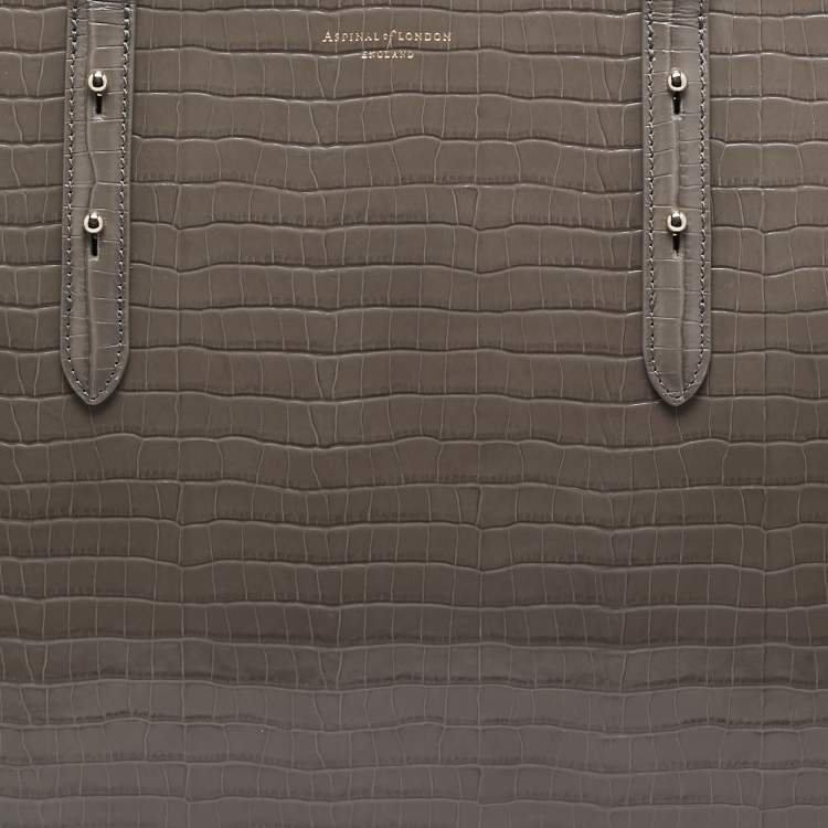 Pre Owned Aspinal Of London Beige Croc Embossed Leather Zipped Regent Tote