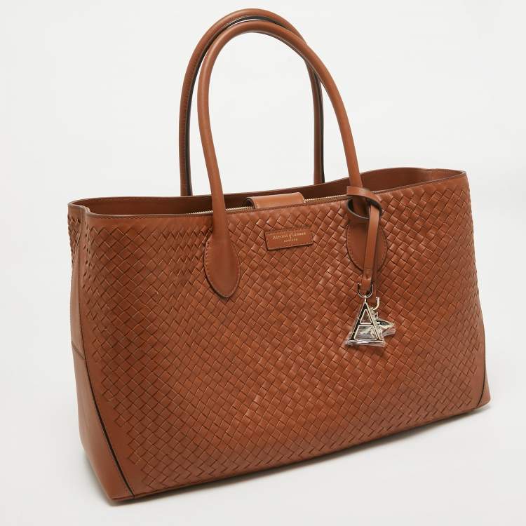 Pre Owned Aspinal Of London Brown Woven Leather London Tote