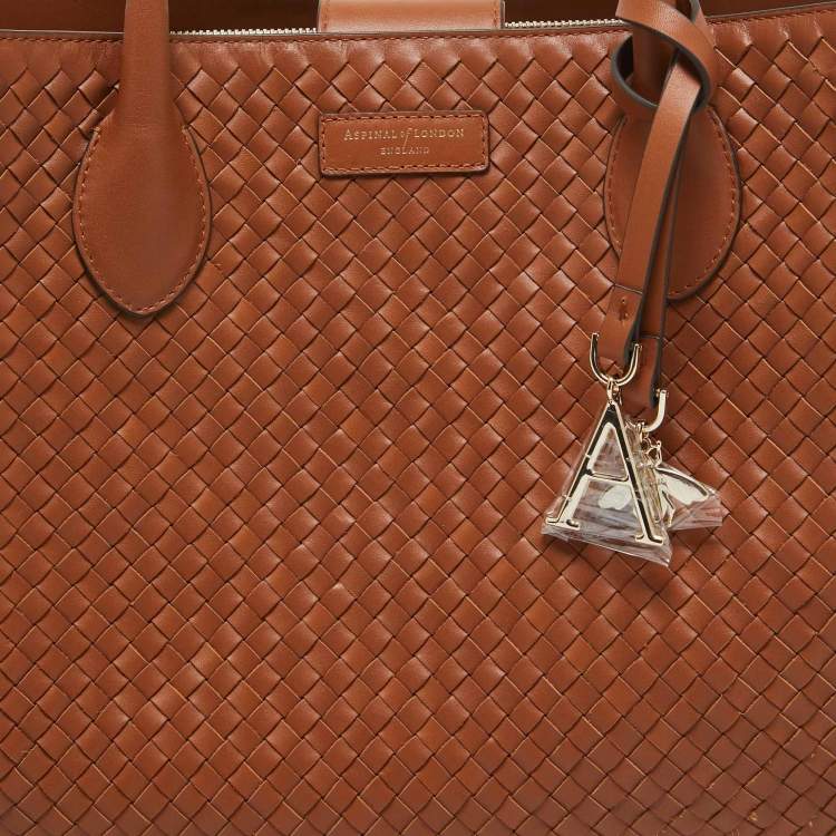 Pre Owned Aspinal Of London Brown Woven Leather London Tote