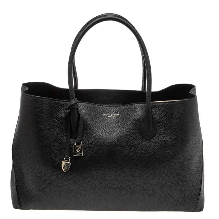 Pre Owned Aspinal Of London Black Grained Leather The London Tote