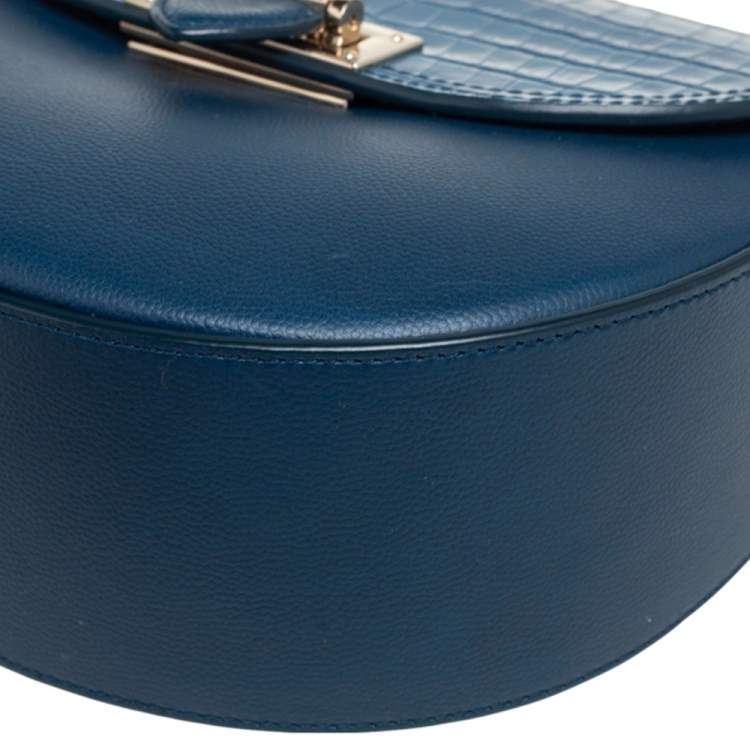 Pre Owned Aspinal Of London Blue Croc Embossed Leather And Leather Portobello Shoulder Bag