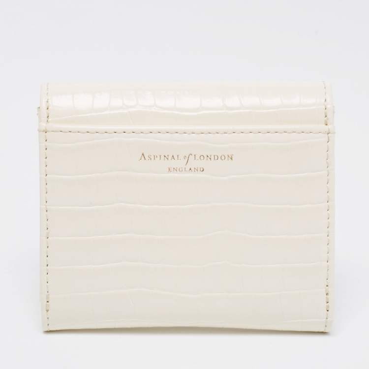 Pre Owned Aspinal Of London Ivory Croc Embossed Leather Mayfair Compact Wallet