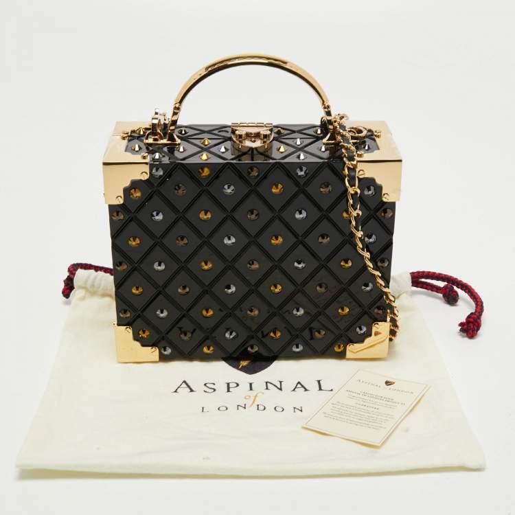 Pre Owned Aspinal of London Black Jet Crystals Embellished Acrylic The Trunk Top Handle Bag