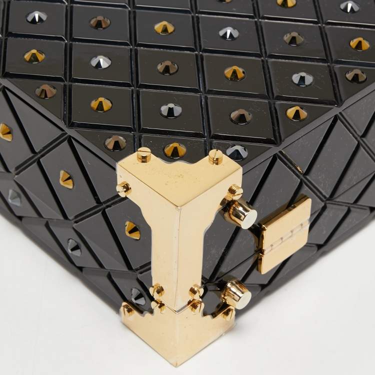 Pre Owned Aspinal of London Black Jet Crystals Embellished Acrylic The Trunk Top Handle Bag