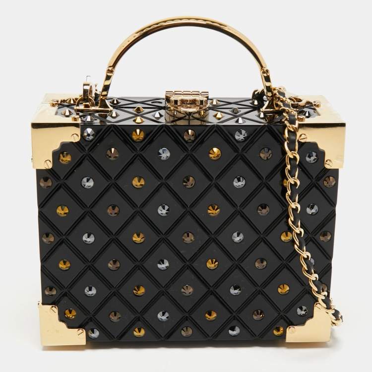 Pre Owned Aspinal of London Black Jet Crystals Embellished Acrylic The Trunk Top Handle Bag