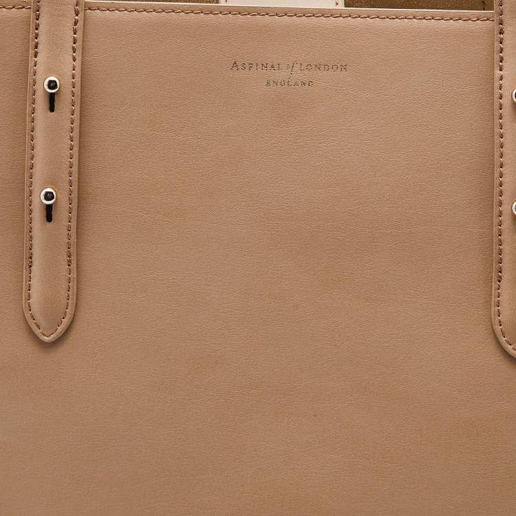Pre Owned Aspinal Of London Beige Leather Shopper Tote 