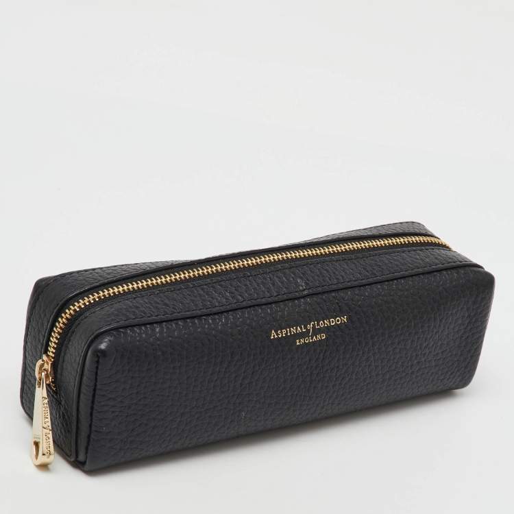 Pre Owned Aspinal Of London Black Leather Small Case Zip Pouch 