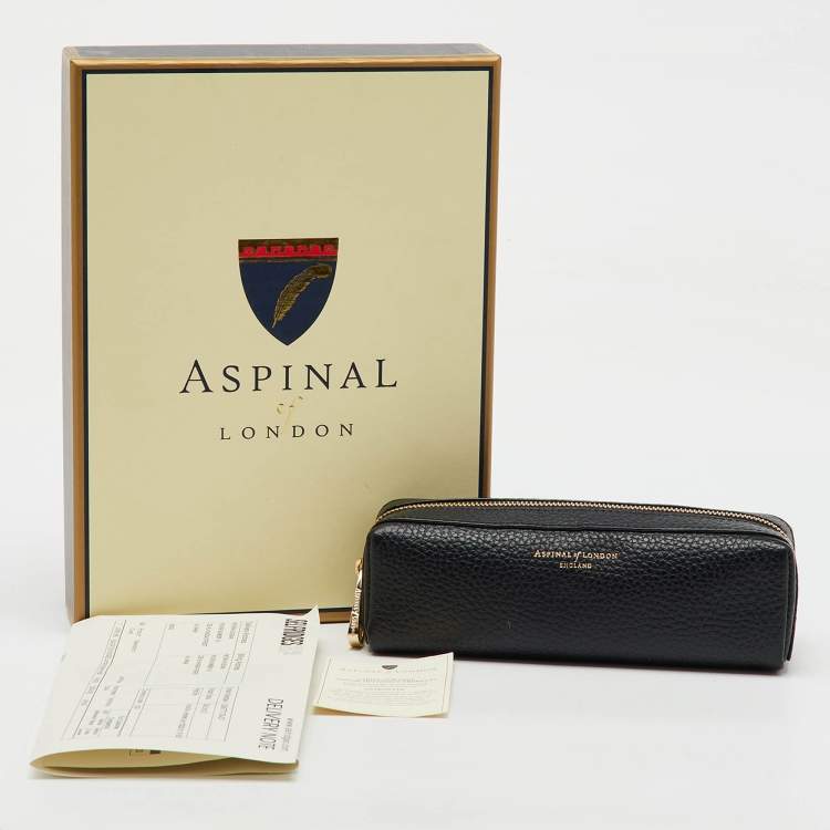 Pre Owned Aspinal Of London Black Leather Small Case Zip Pouch 