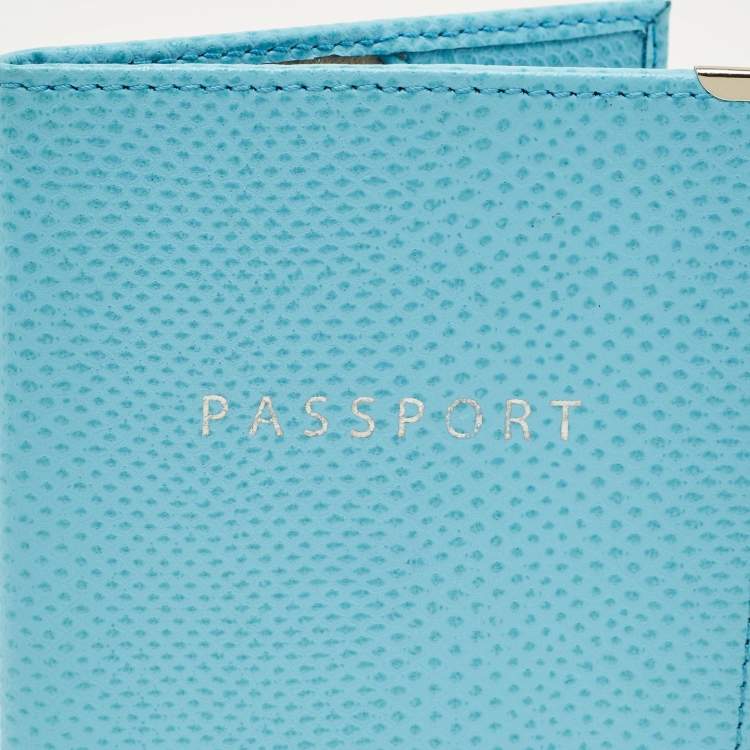 Pre Owned Aspinal Of London Passport Holder Blue Lizard Embossed Leather