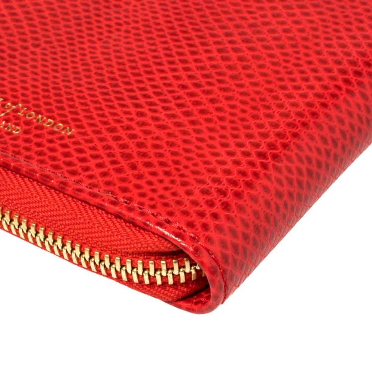 Pre Owned Aspinal Of London Red Lizard Skin Zip Travel Organizer