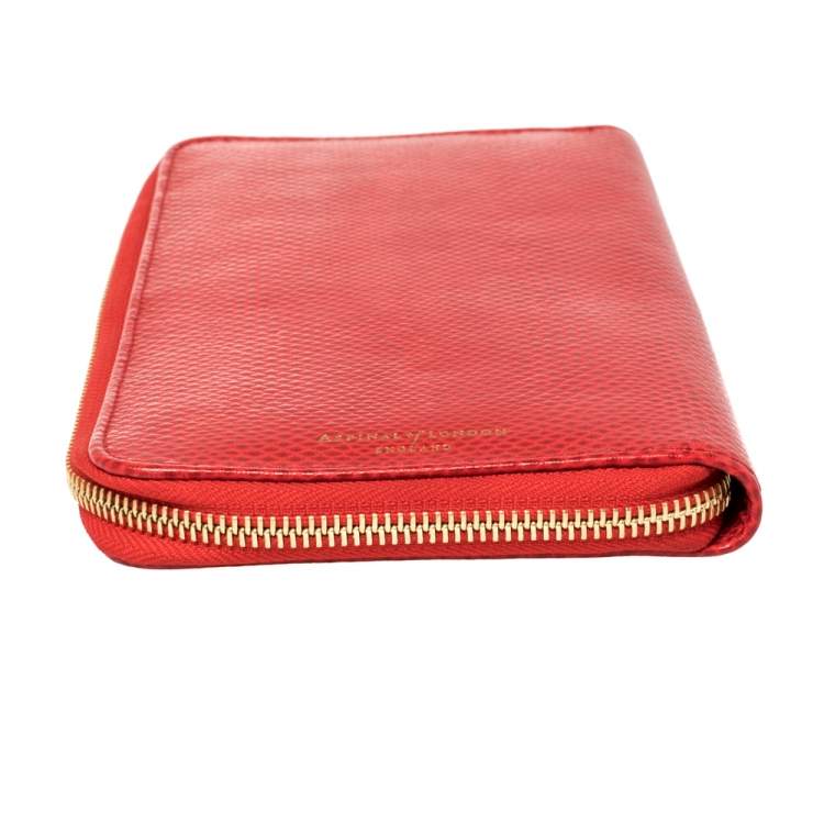 Pre Owned Aspinal Of London Red Lizard Skin Zip Travel Organizer