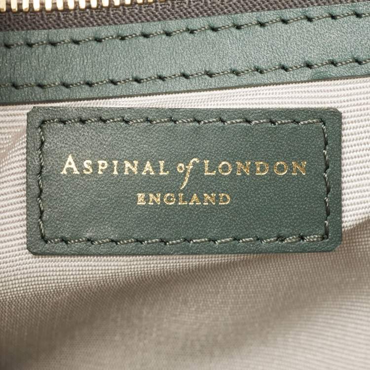 Pre Owned Aspinal of London Green Croc Embossed Leather Trinket Top Handle Bag 