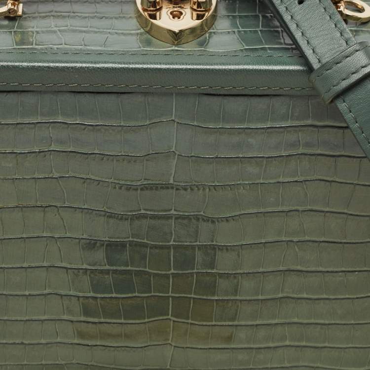 Pre Owned Aspinal of London Green Croc Embossed Leather Trinket Top Handle Bag 