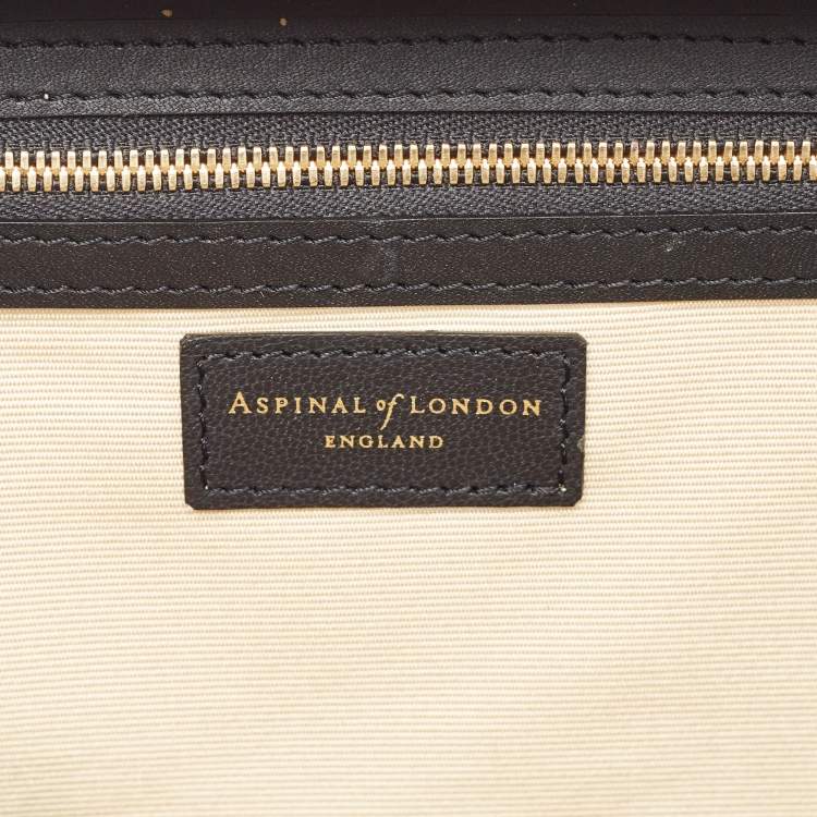 Pre Owned Aspinal Of London Black/Beige Leopard Print Leather Trunk Top Handle Bag