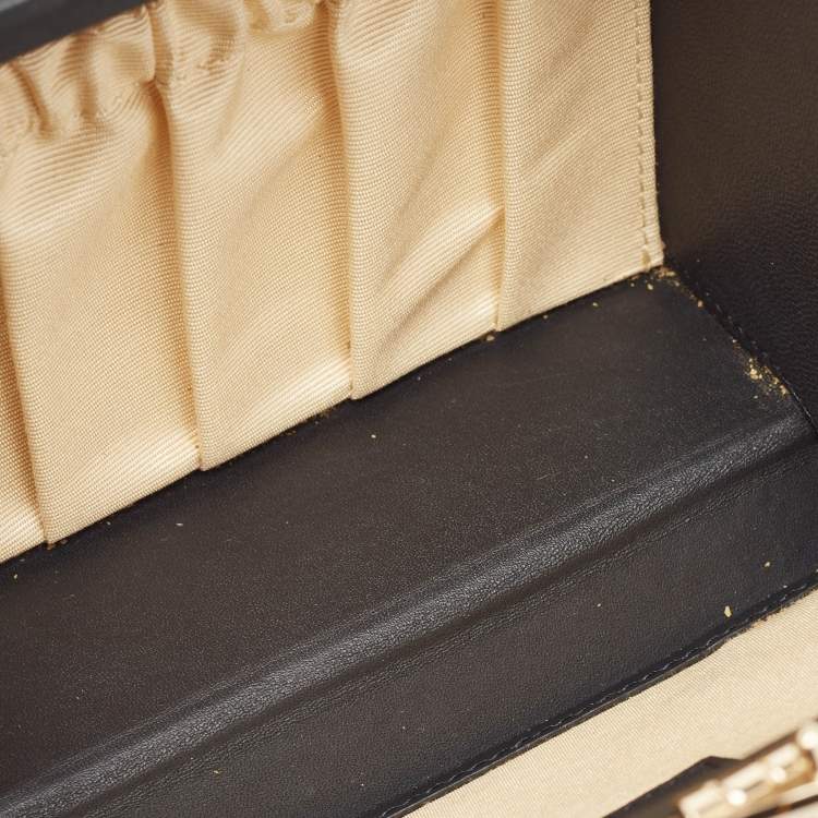 Pre Owned Aspinal Of London Black/Beige Leopard Print Leather Trunk Top Handle Bag