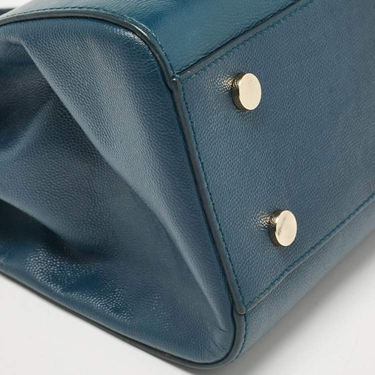 Pre Owned Aspinal Of London Teal Blue Leather Small Florence Frame Top Handle Bag