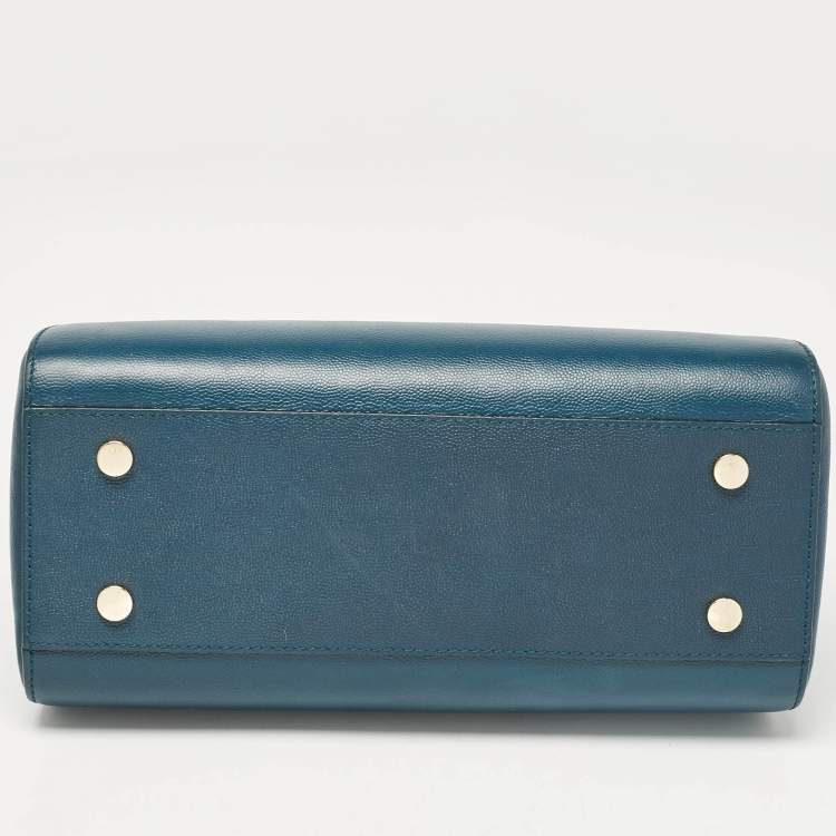 Pre Owned Aspinal Of London Teal Blue Leather Small Florence Frame Top Handle Bag
