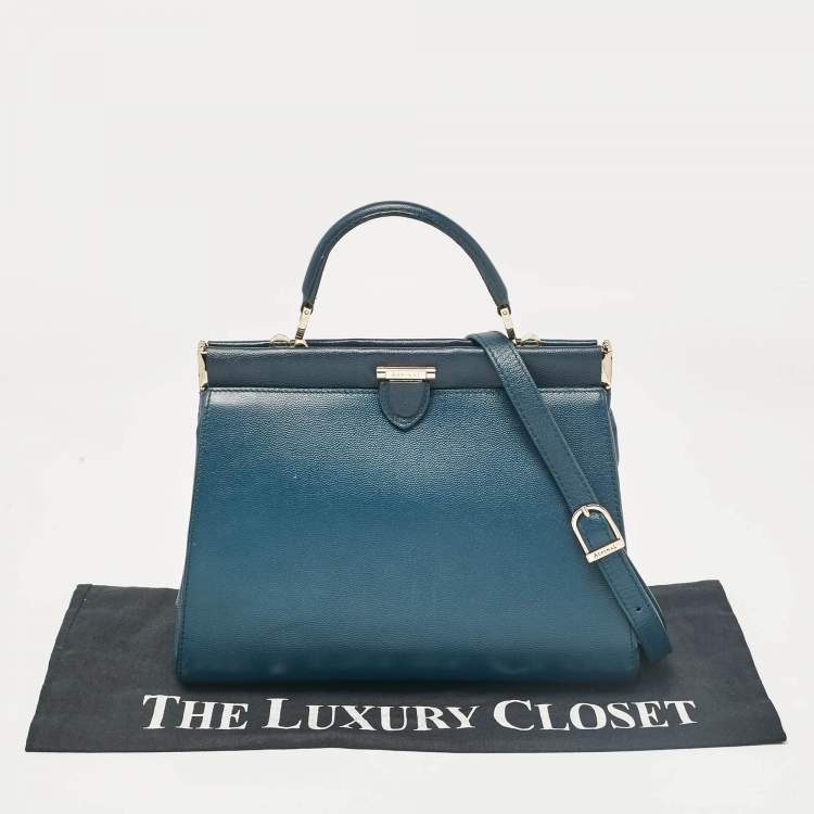Pre Owned Aspinal Of London Teal Blue Leather Small Florence Frame Top Handle Bag