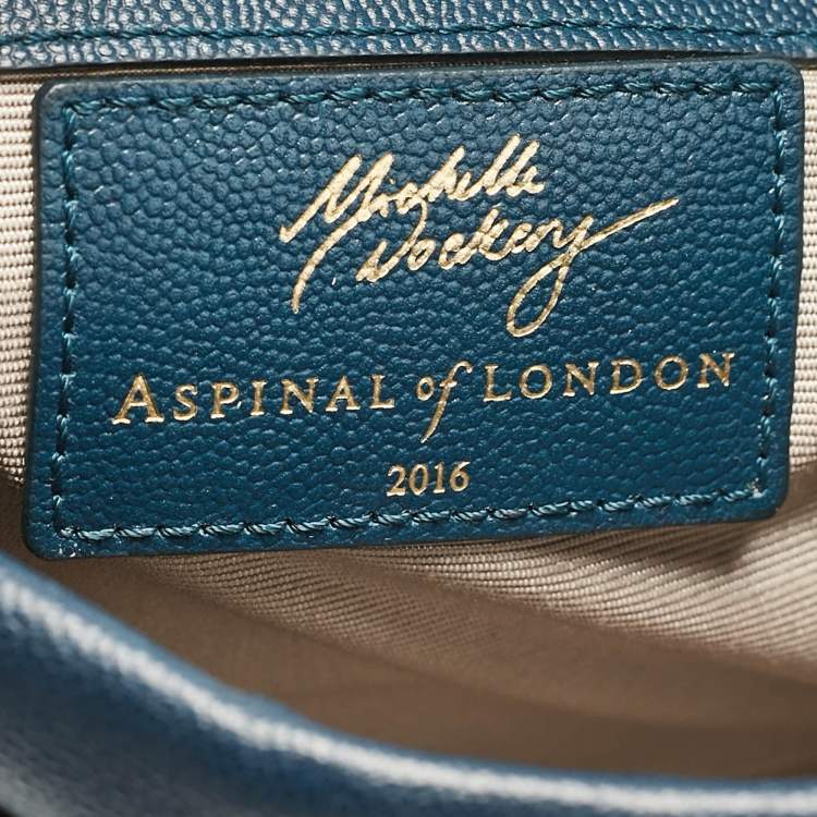 Pre Owned Aspinal Of London Teal Blue Leather Small Florence Frame Top Handle Bag