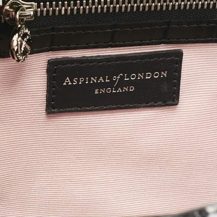 Pre Owned Aspinal Of London Black Croc Embossed Leather Trunk Top Handle Bag