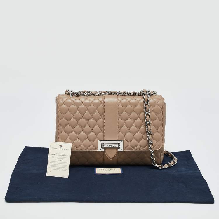 Pre Owned Aspinal Of London Beige Quilted Leather Lottie Shoulder Bag