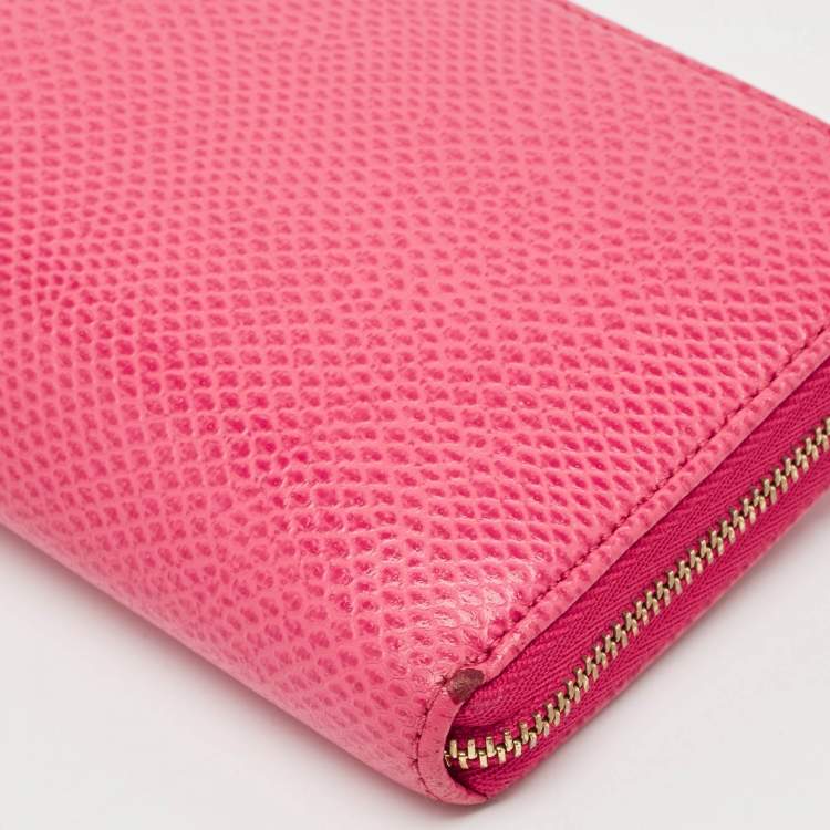 Pre Owned Aspinal Of London Pink Karung Leather Zip Around Wallet