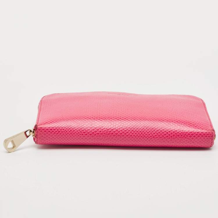 Pre Owned Aspinal Of London Pink Karung Leather Zip Around Wallet