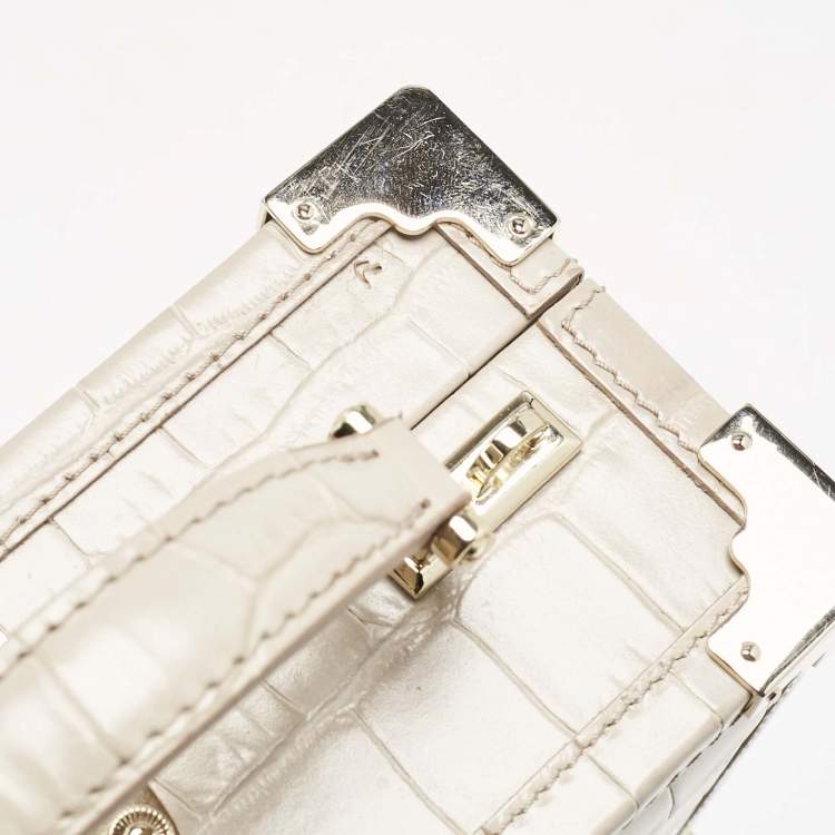 Pre Owned Aspinal Of London Light Beige Croc Embossed Leather Trunk Top Handle Bag