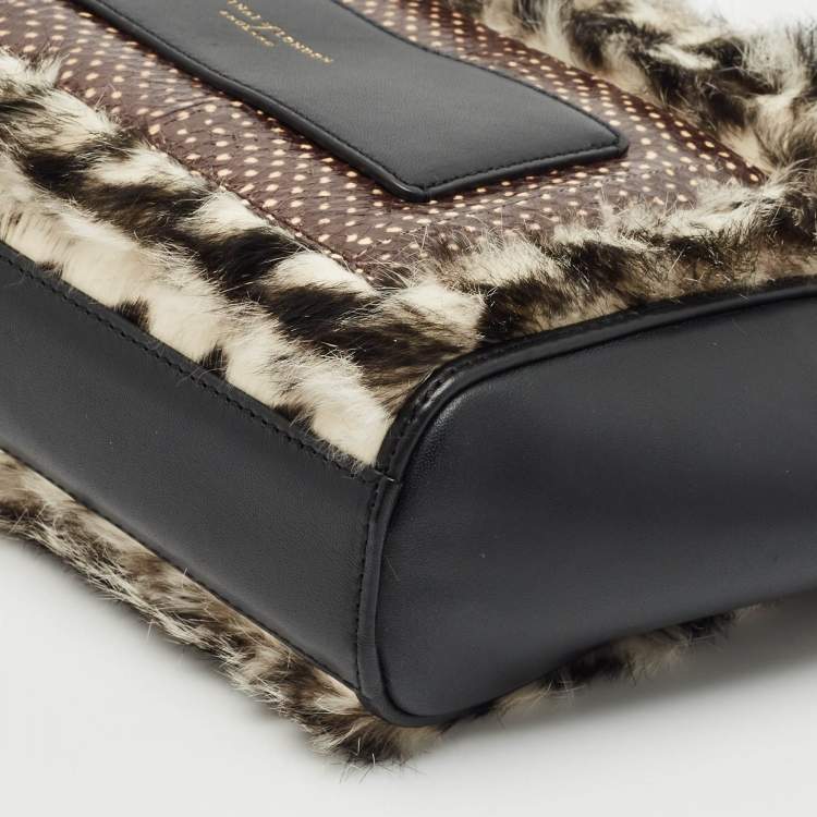 Pre Owned Aspinal Of London Black/White Leather, Rabbit Fur and Snakeskin Shoulder Bag