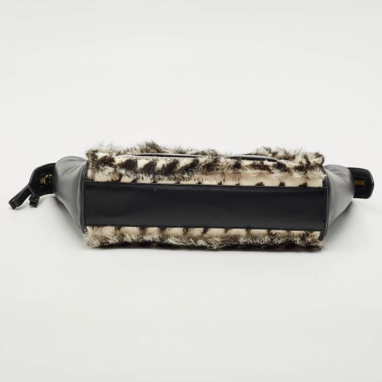 Pre Owned Aspinal Of London Black/White Leather, Rabbit Fur and Snakeskin Shoulder Bag