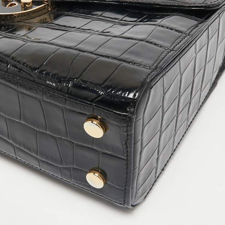 Pre Owned Aspinal Of London Black Croc Embossed Leather Mayfair Top Handle Bag