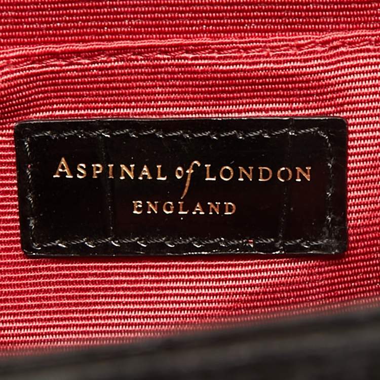 Pre Owned Aspinal Of London Black Croc Embossed Leather Mayfair Top Handle Bag