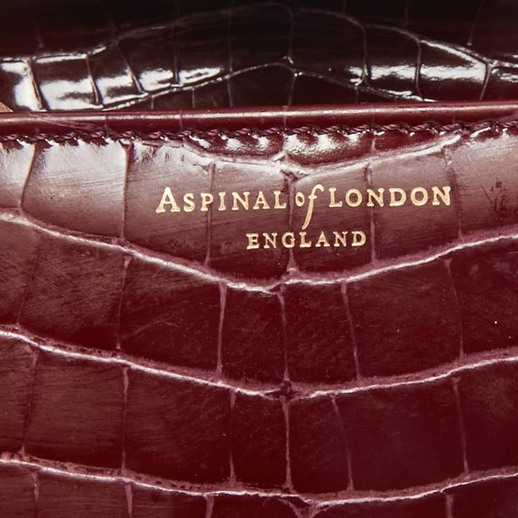 Pre Owned Aspinal of London Burgundy Croc Embossed Leather Small Mayfair Top Handle Bag