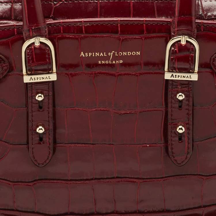 Pre Owned Aspinal of London Burgundy Croc Embossed Leather Marylebone Top Handle Bag