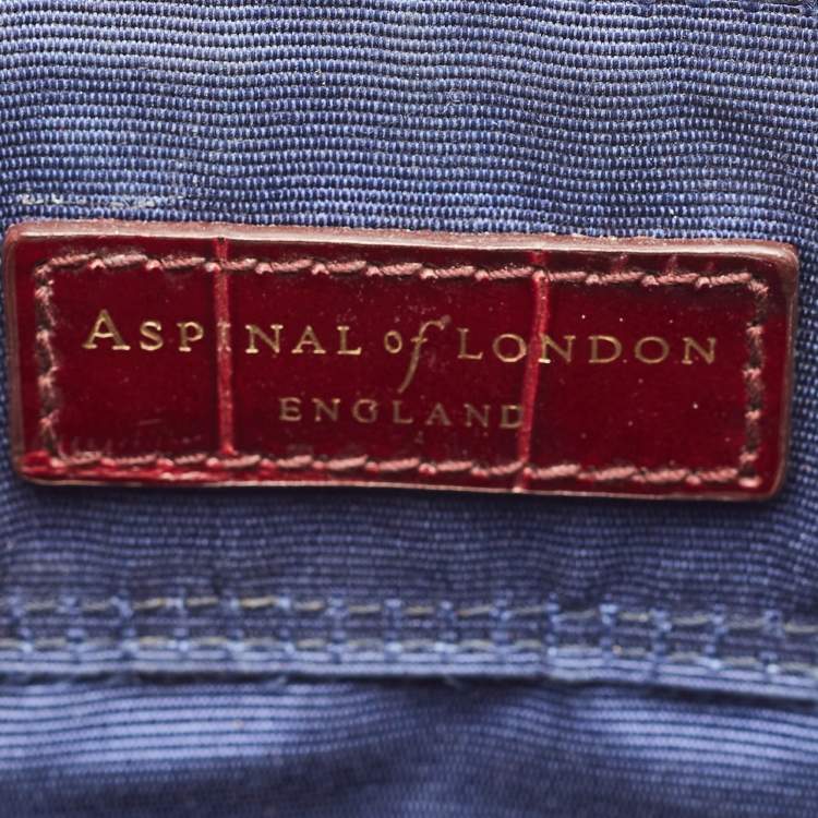 Pre Owned Aspinal of London Burgundy Croc Embossed Leather Marylebone Top Handle Bag