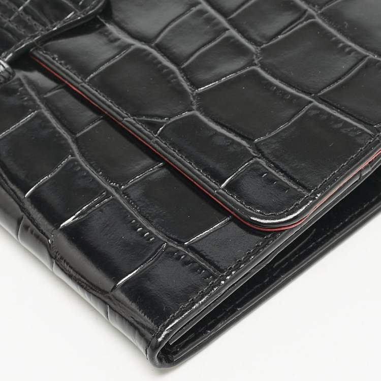 Pre Owned Aspinal Of London Black Croc Embossed Leather Travel Wallet