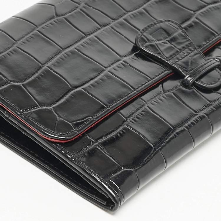 Pre Owned Aspinal Of London Black Croc Embossed Leather Travel Wallet