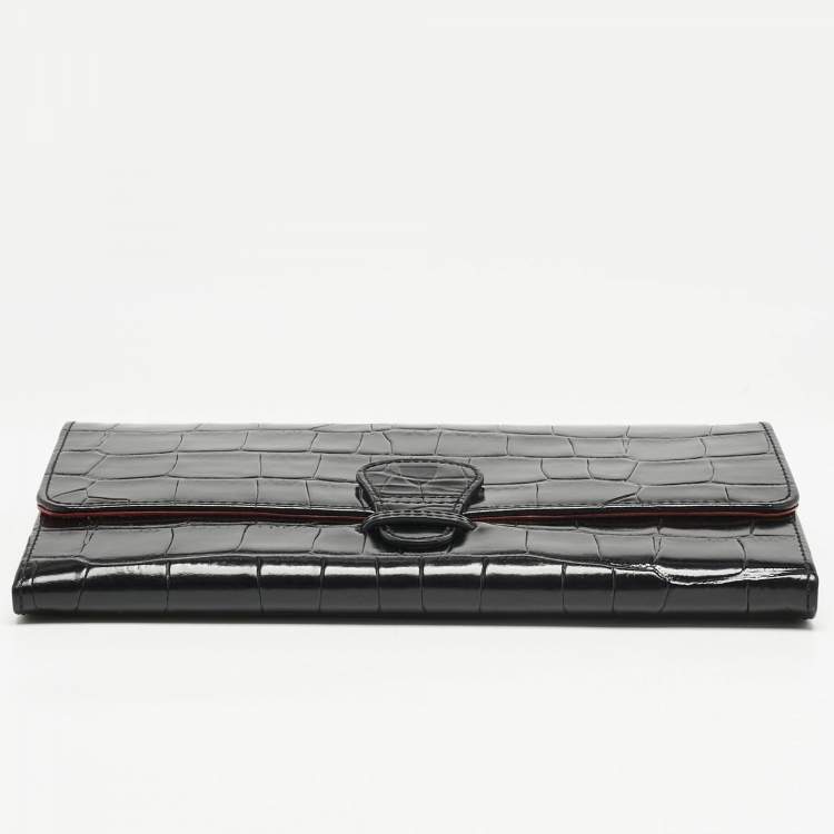 Pre Owned Aspinal Of London Black Croc Embossed Leather Travel Wallet